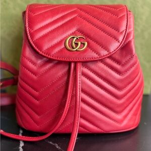 Gucci Red Chevron Leather Backpack